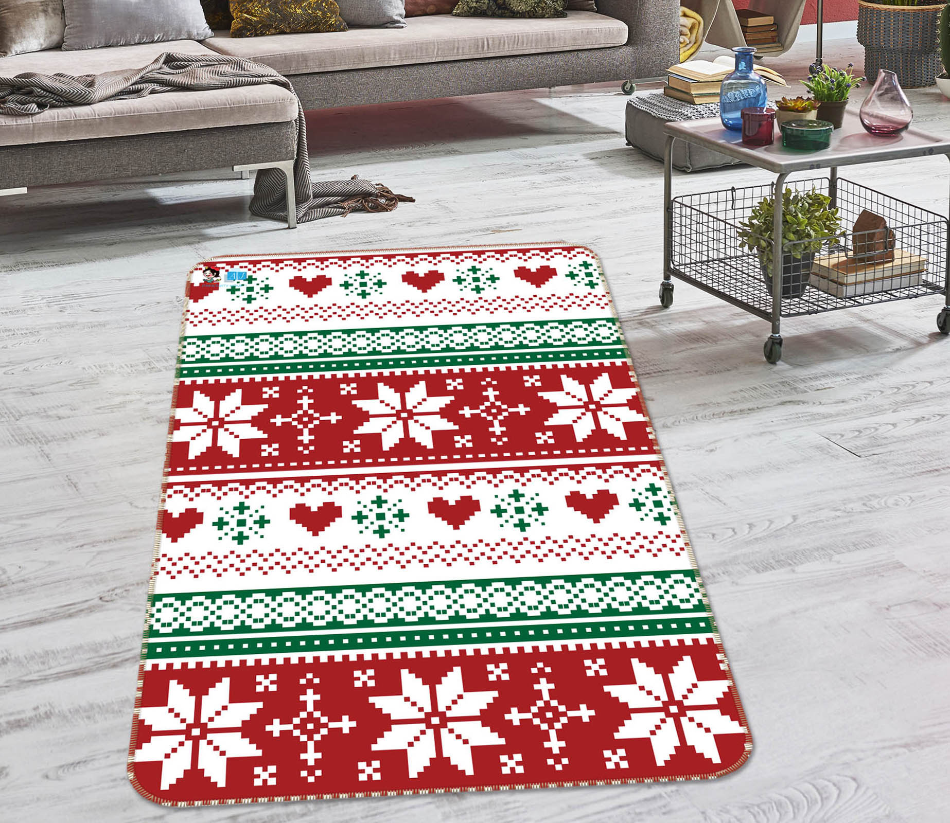 3D Snowflake Pattern 55154 Christmas Non Slip Rug Mat Xmas