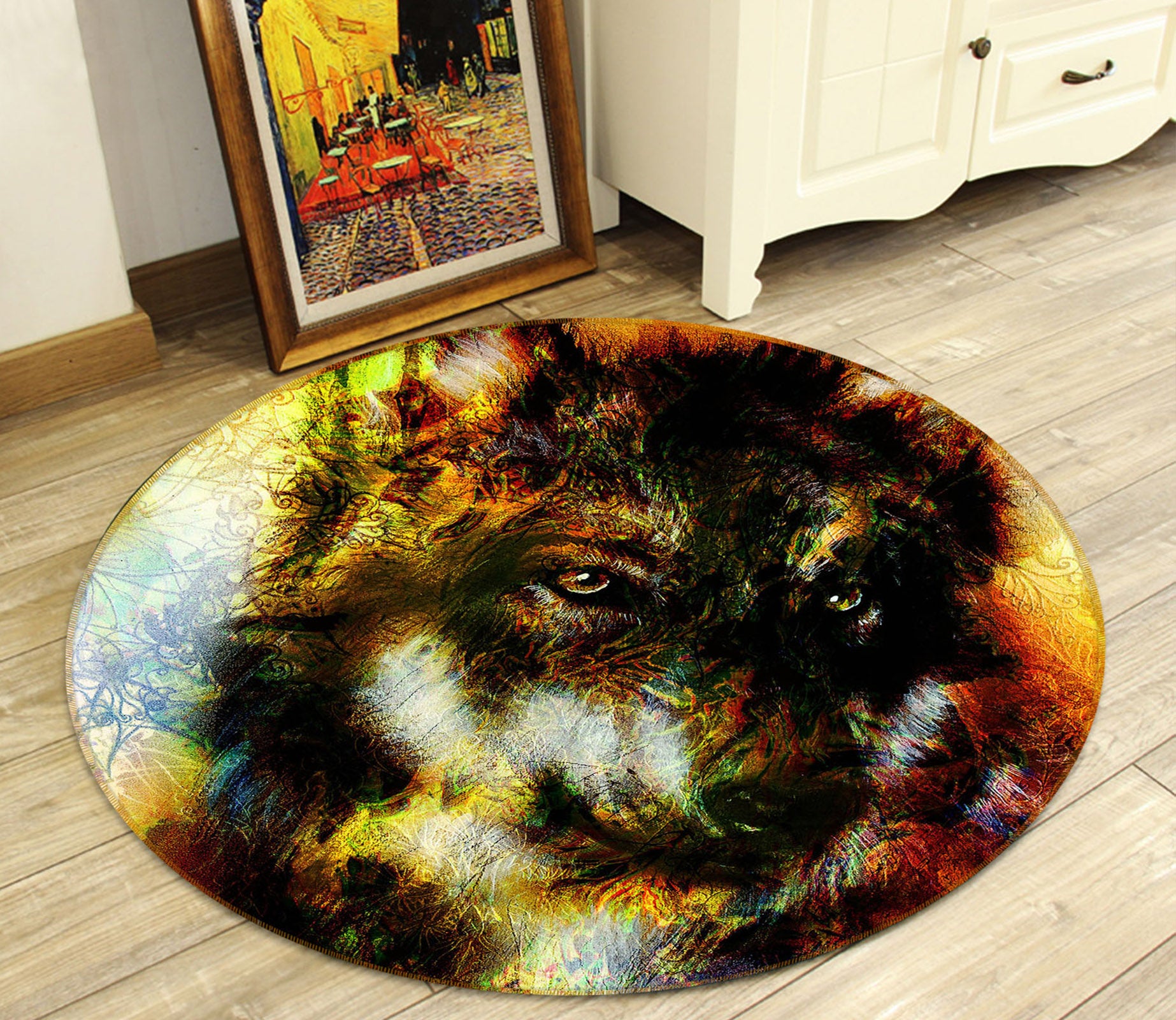 3D Wolf 37225 Animal Round Non Slip Rug Mat