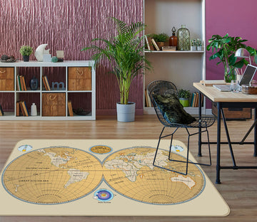 3D Yellow Circle 248 World Map Non Slip Rug Mat