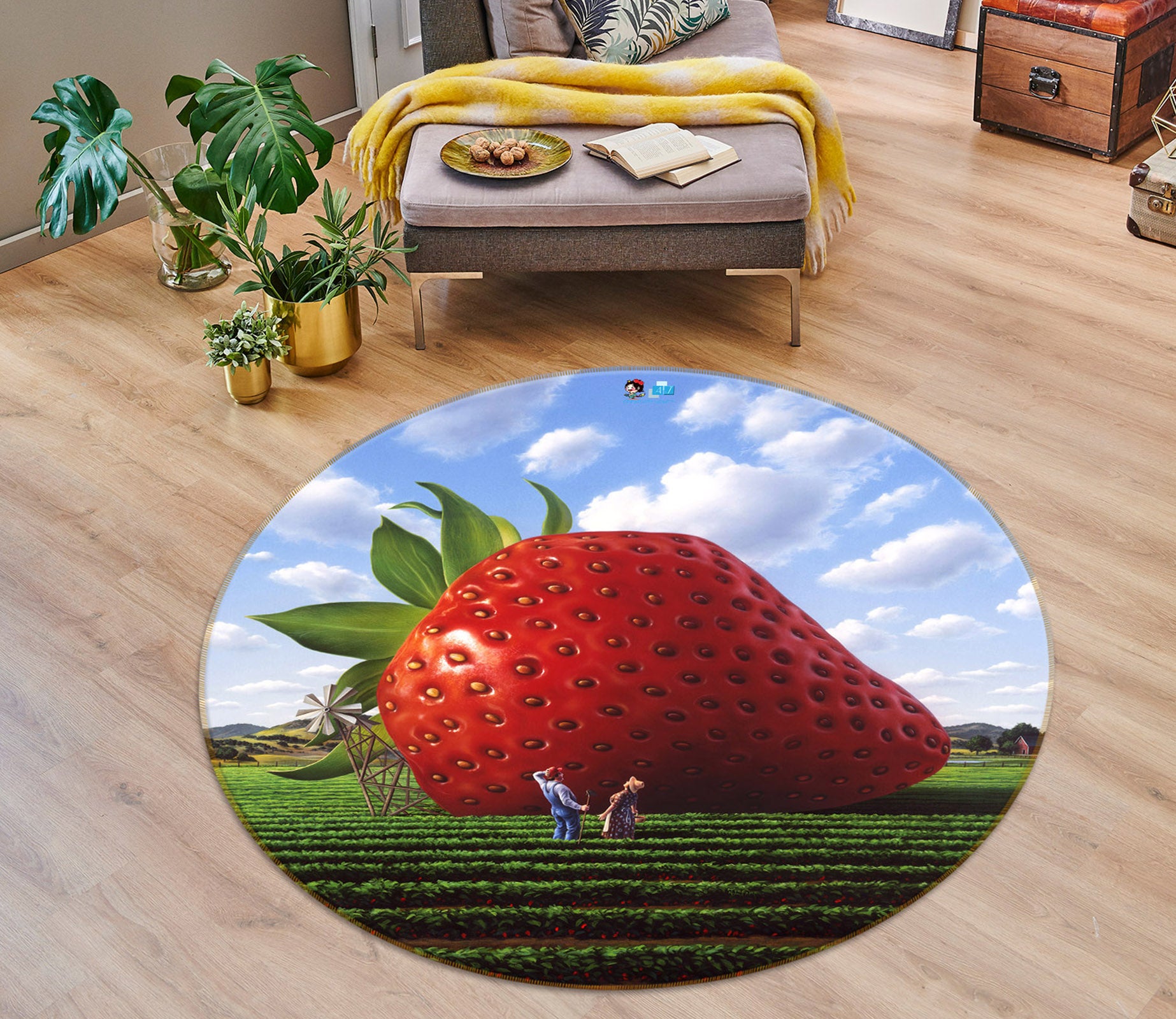 3D Strawberry Meadow 85130 Jerry LoFaro Rug Round Non Slip Rug Mat