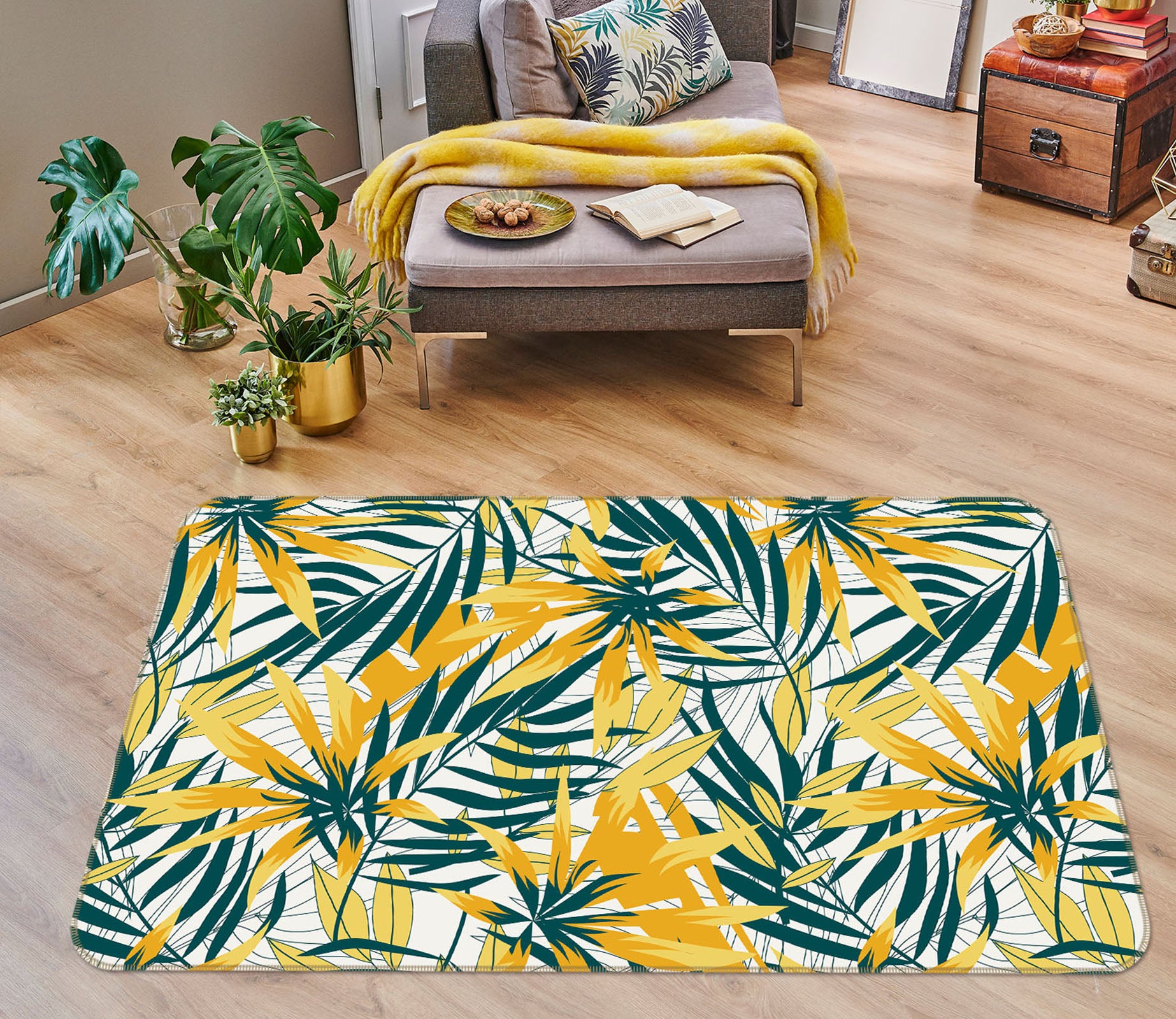 3D Yellow-Green Leaves 31052 Non Slip Rug Mat
