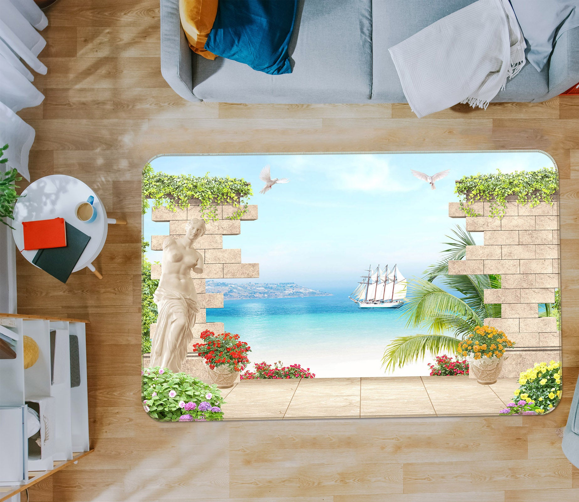 3D Brick Sea Boat 65115 Non Slip Rug Mat