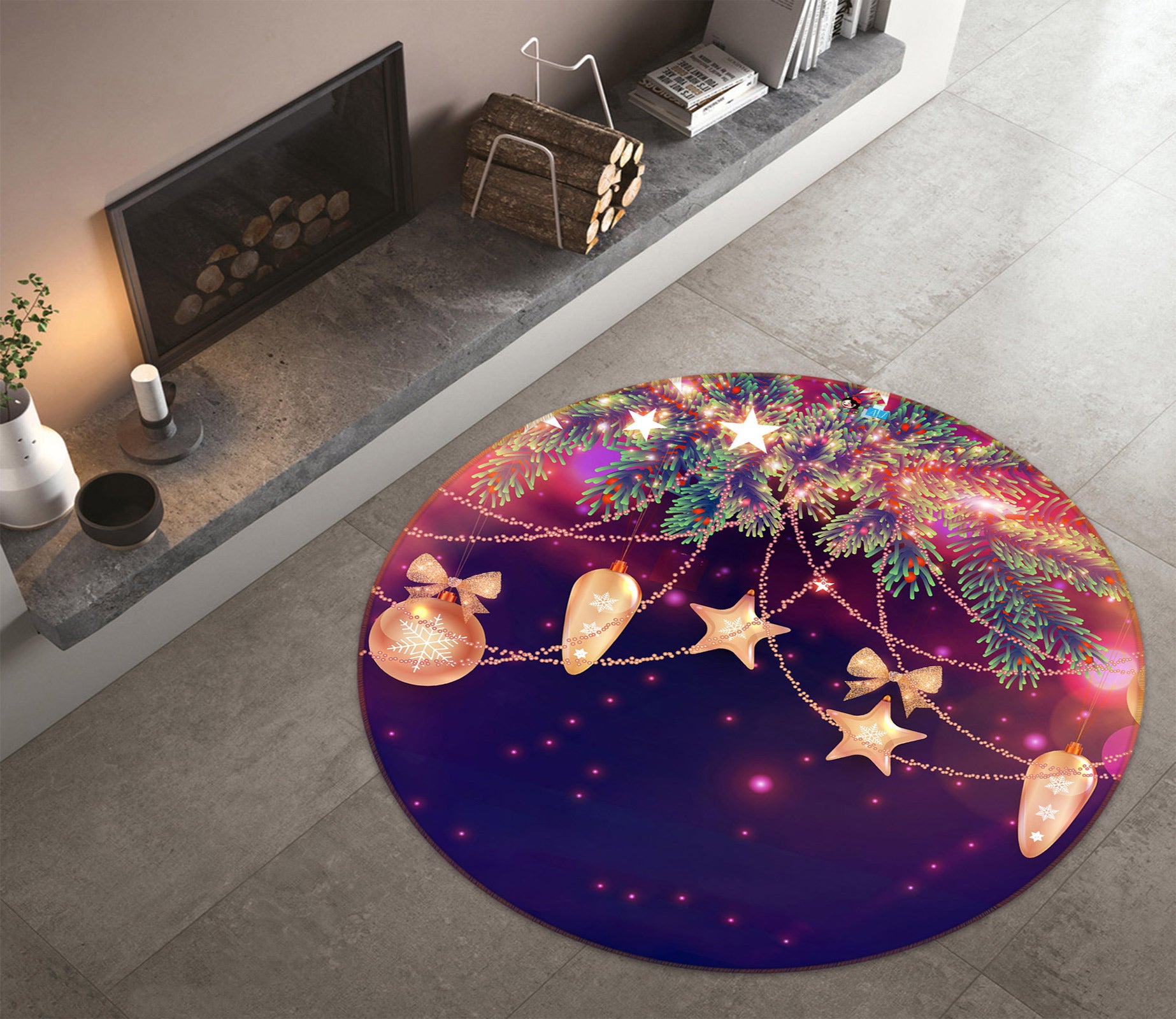 3D String Lights 54042 Christmas Round Non Slip Rug Mat Xmas