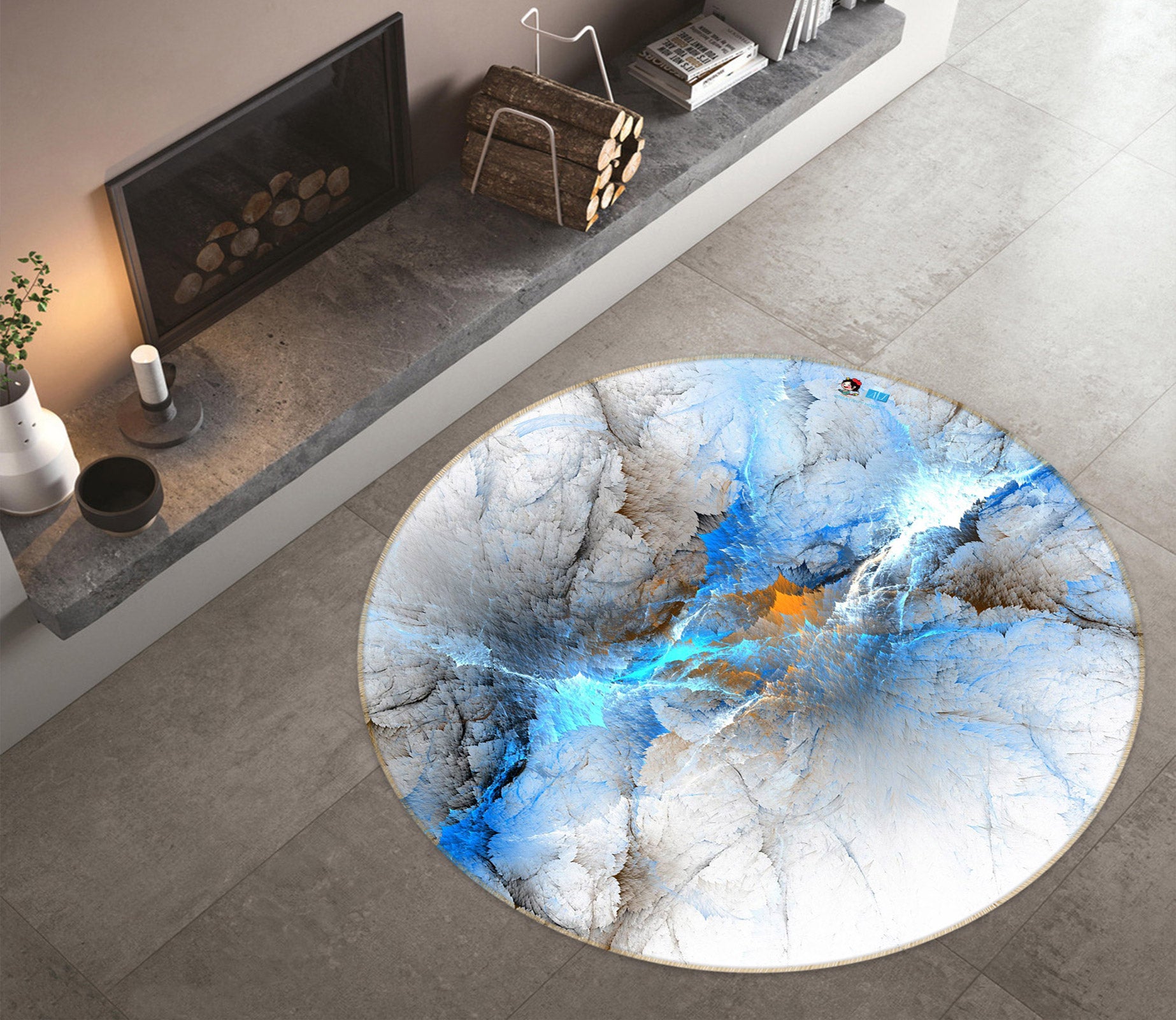 3D Abstract Blue 80219 Round Non Slip Rug Mat