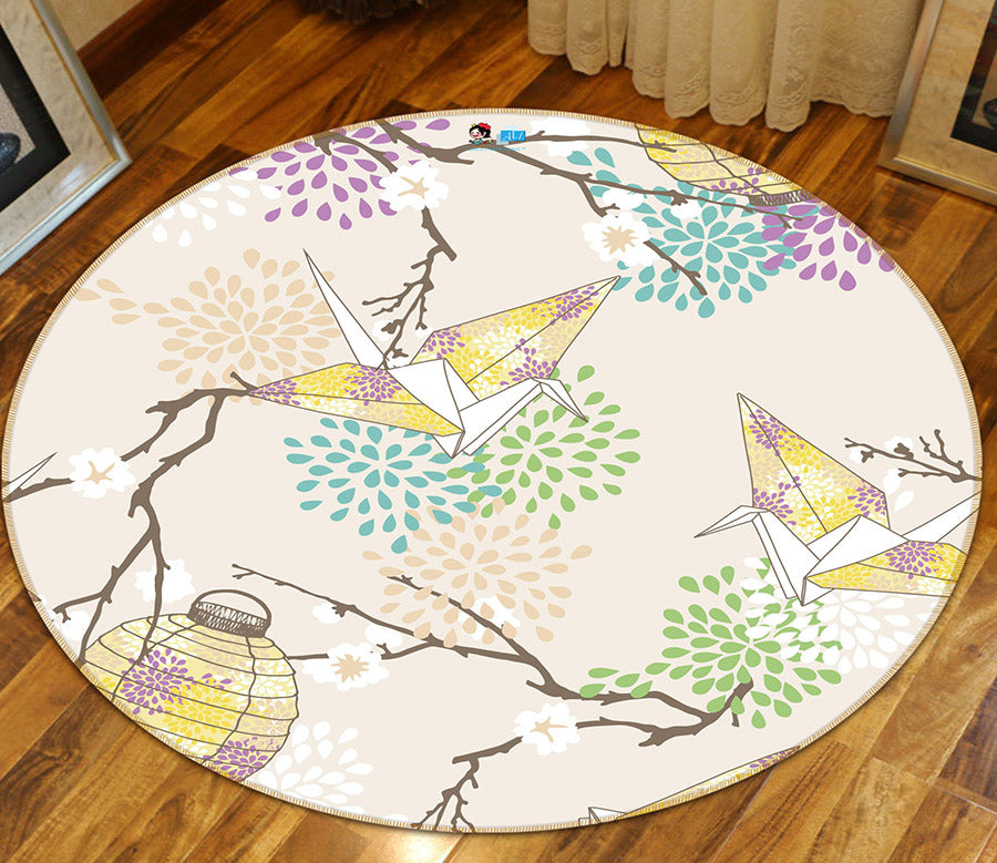 3D Thousand Paper Crane Lantern 64113 Round Non Slip Rug Mat