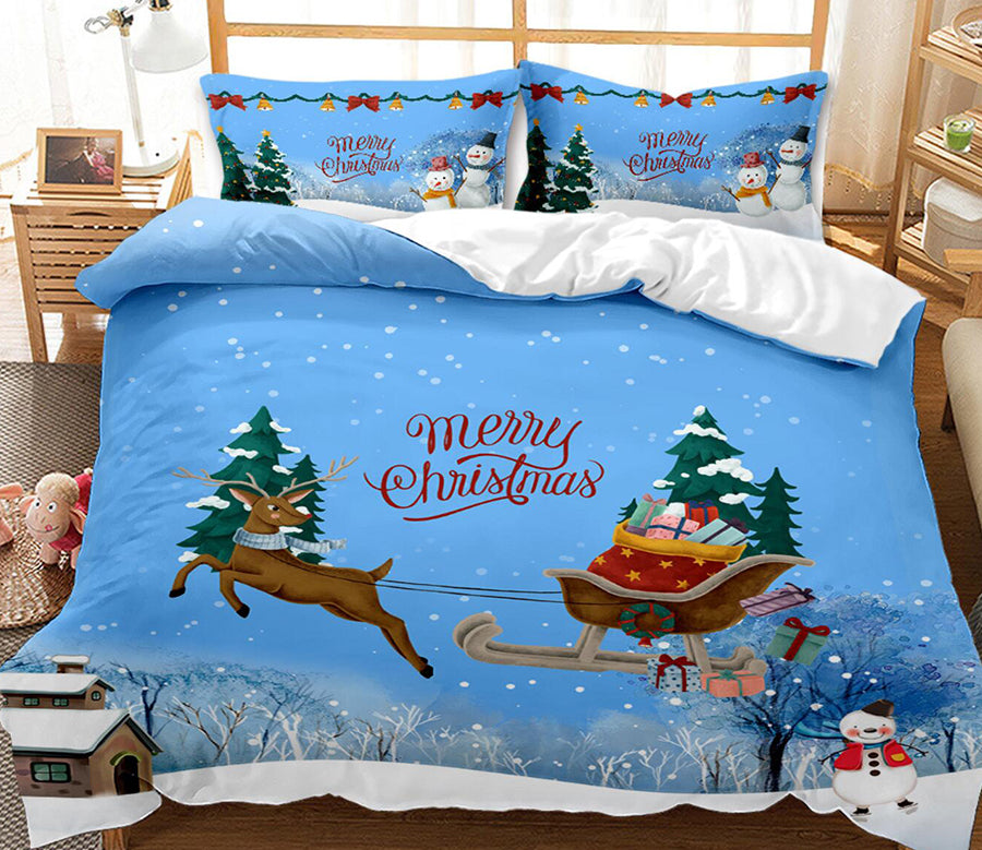 3D Sleigh Deer 46005 Christmas Quilt Duvet Cover Xmas Bed Pillowcases