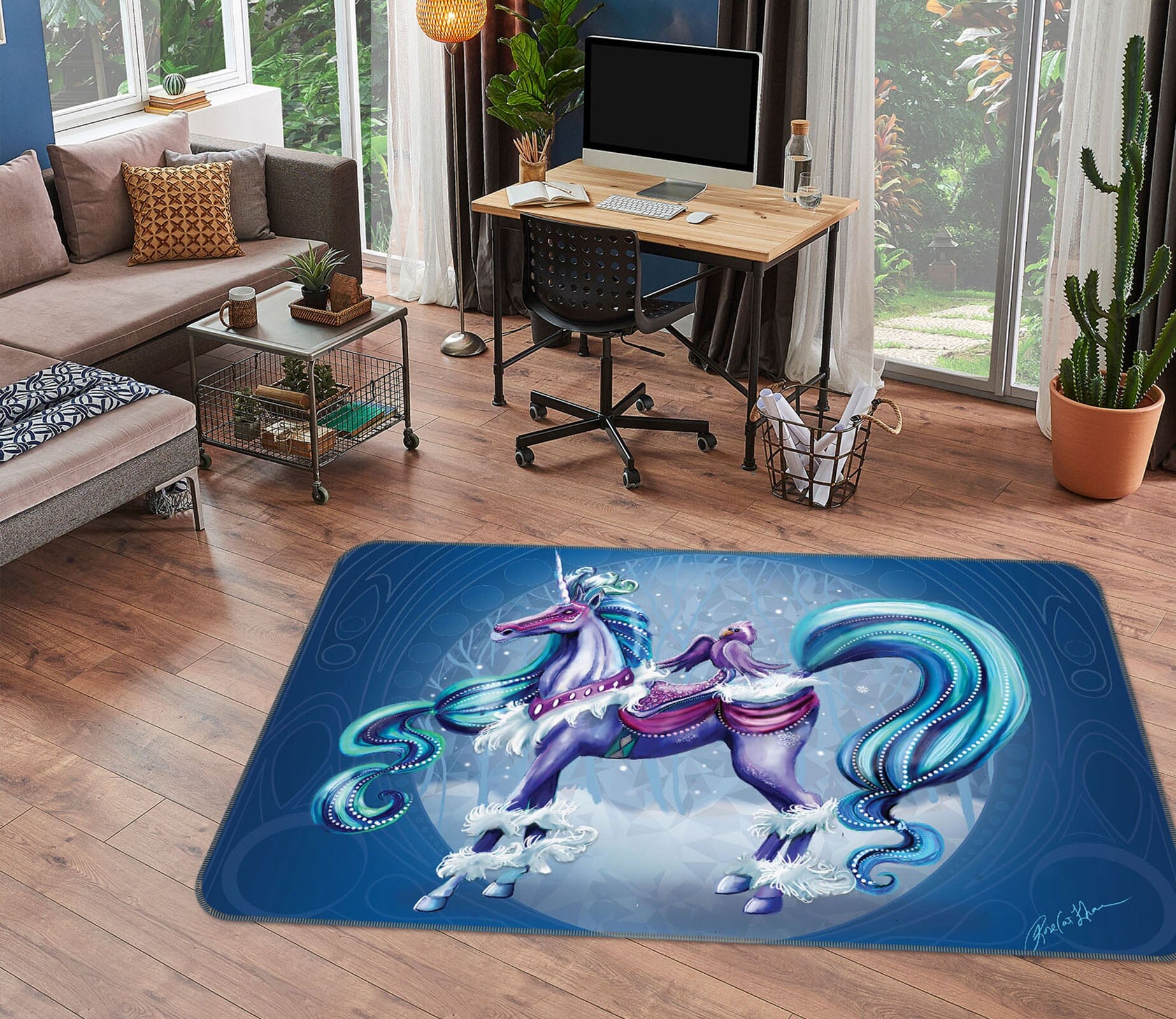 3D Cloud Unicorn 3026 Rose Catherine Khan Rug Non Slip Rug Mat Mat AJ Creativity Home 