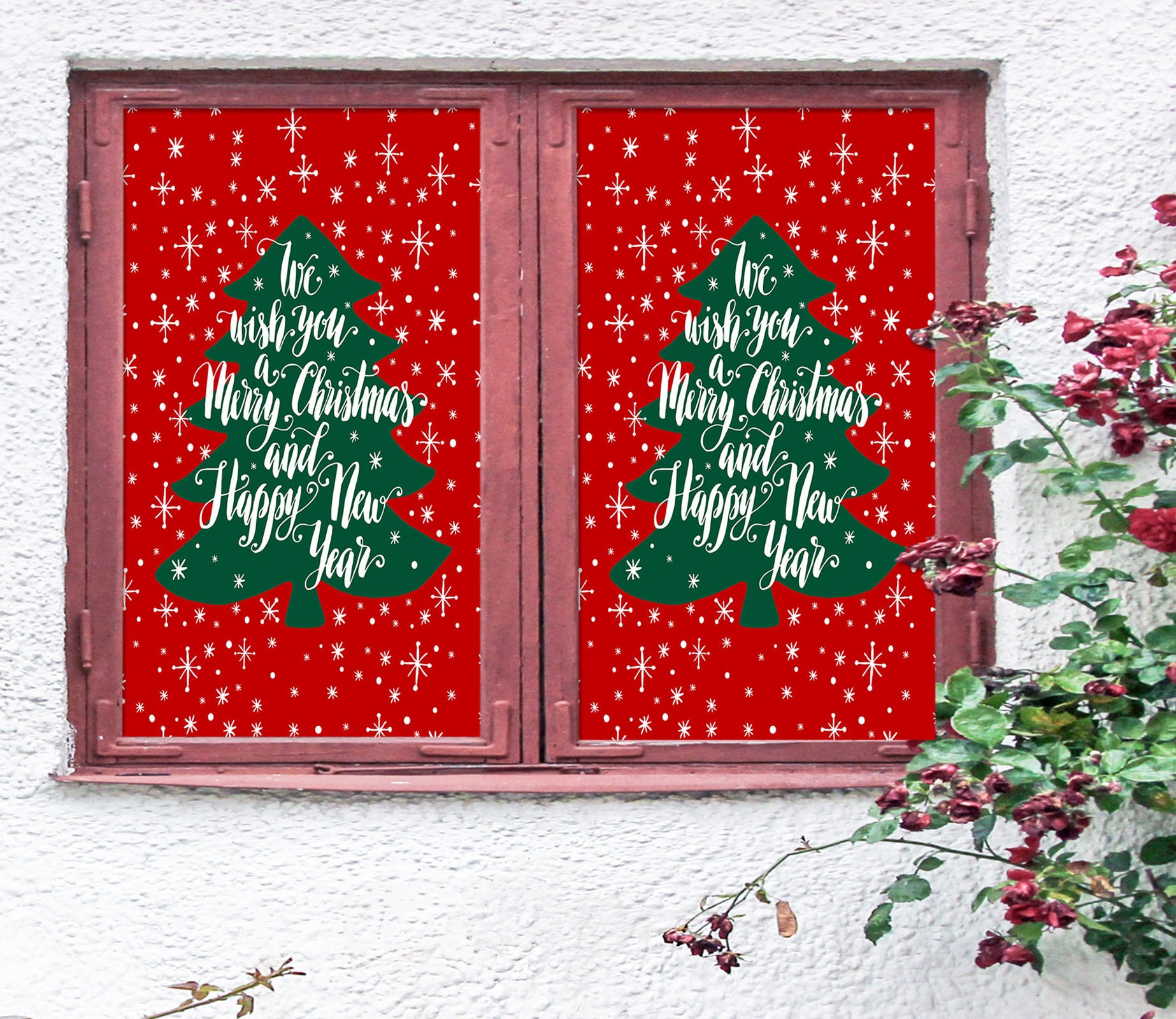 3D Merry Christmas Tree 43122 Christmas Window Film Print Sticker Cling Stained Glass Xmas