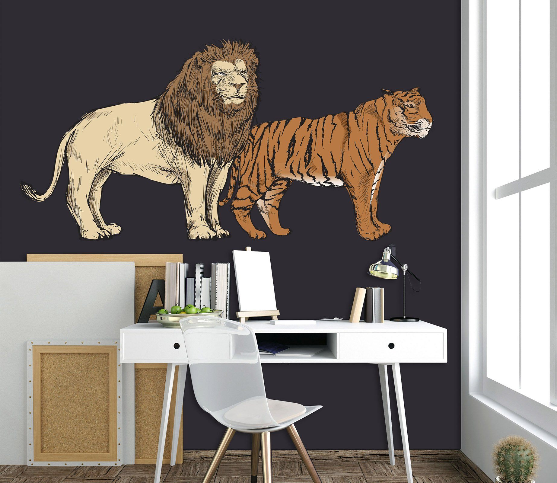 3D Lion Tiger 063 Animals Wall Stickers Wallpaper AJ Wallpaper 