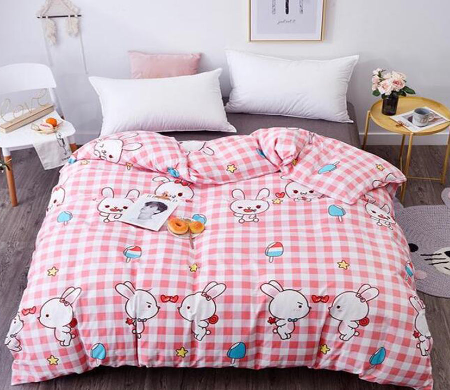 3D Pink Grid Rabbit 3151 Bed Pillowcases Quilt