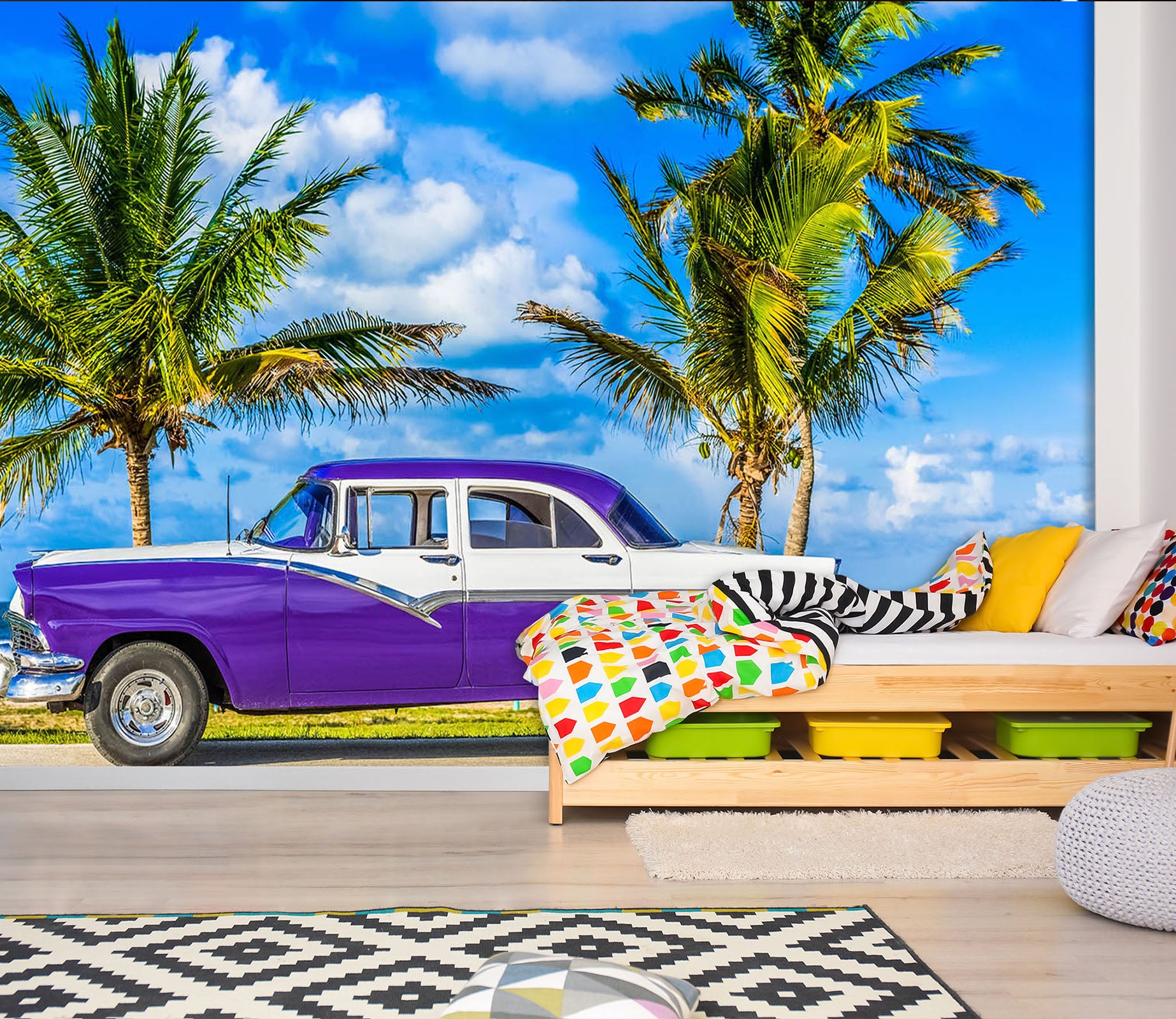 3D Beach Car Tree 385 Vehicle Wall Murals
