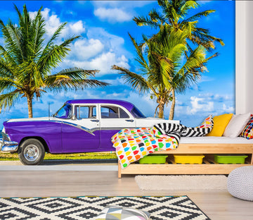 3D Beach Car Tree 385 Vehicle Wall Murals