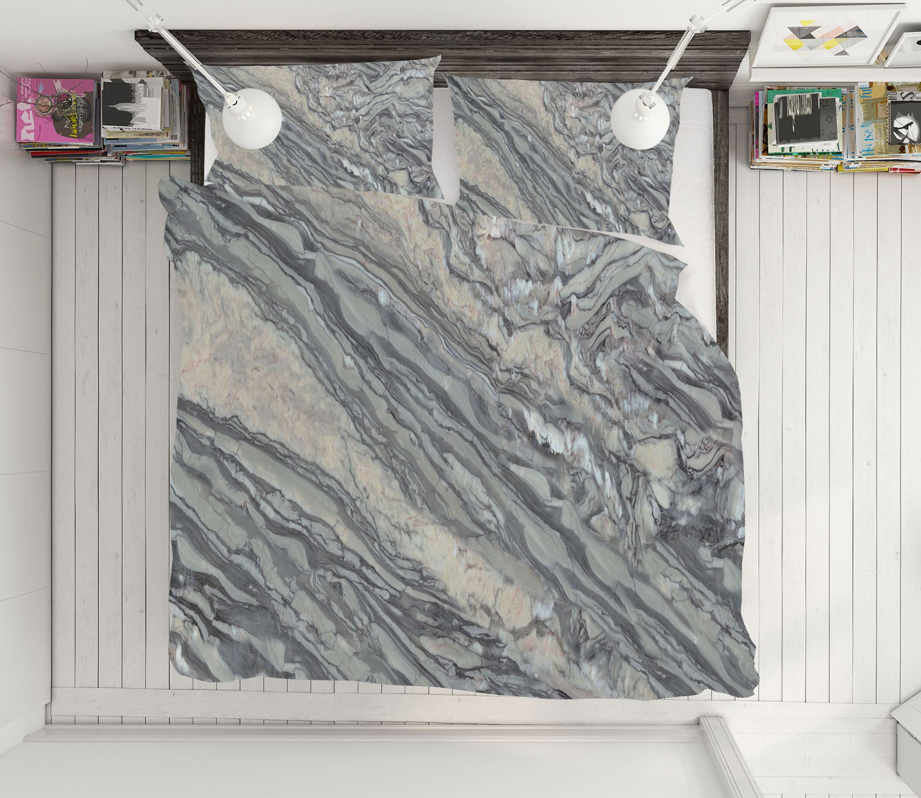3D Grey Marble Pattern 16005 Bed Pillowcases Quilt