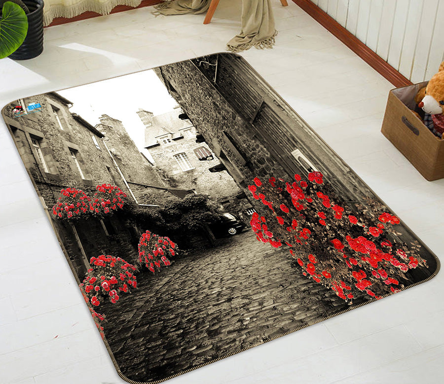 3D Street Red Flower 66128 Non Slip Rug Mat