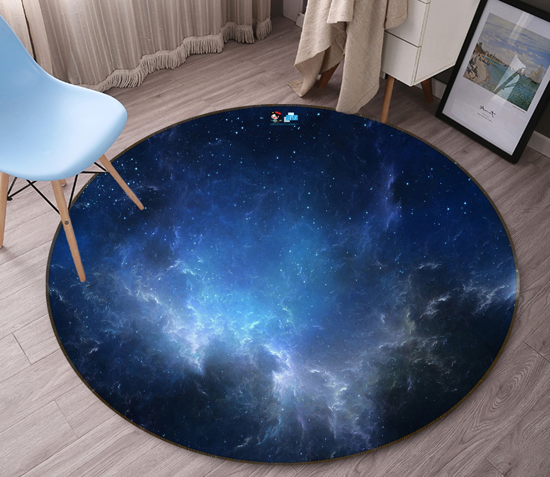 3D Starry Sky Clouds 74086 Round Non Slip Rug Mat