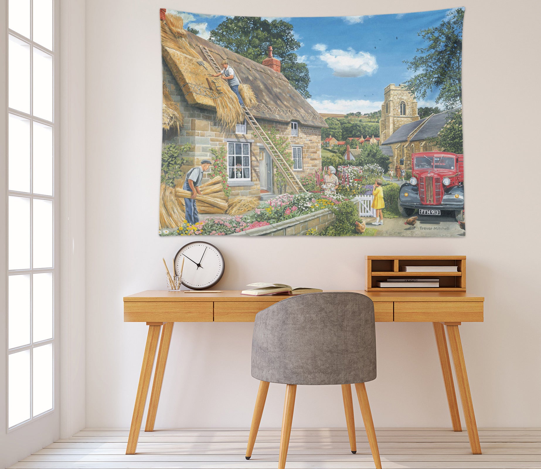3D Thatched Cottage 11231 Trevor Mitchell Tapestry Hanging Cloth Hang