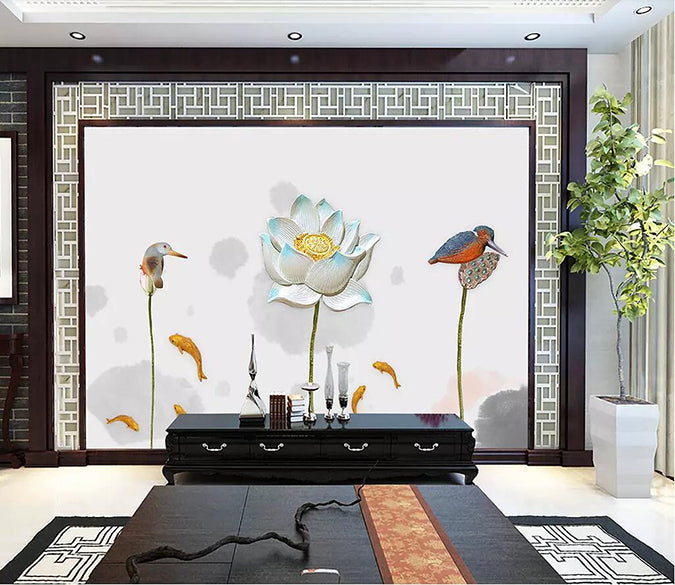 3D Lotus Magpie 1799 Wall Murals Wallpaper AJ Wallpaper 2 