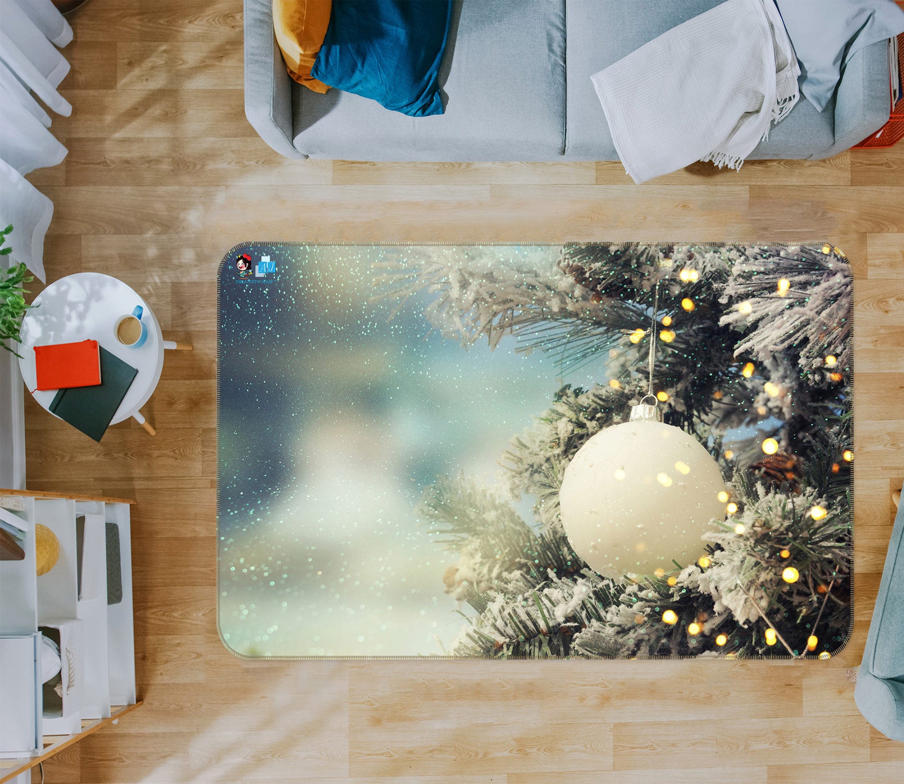 3D White Ball 54230 Christmas Non Slip Rug Mat Xmas