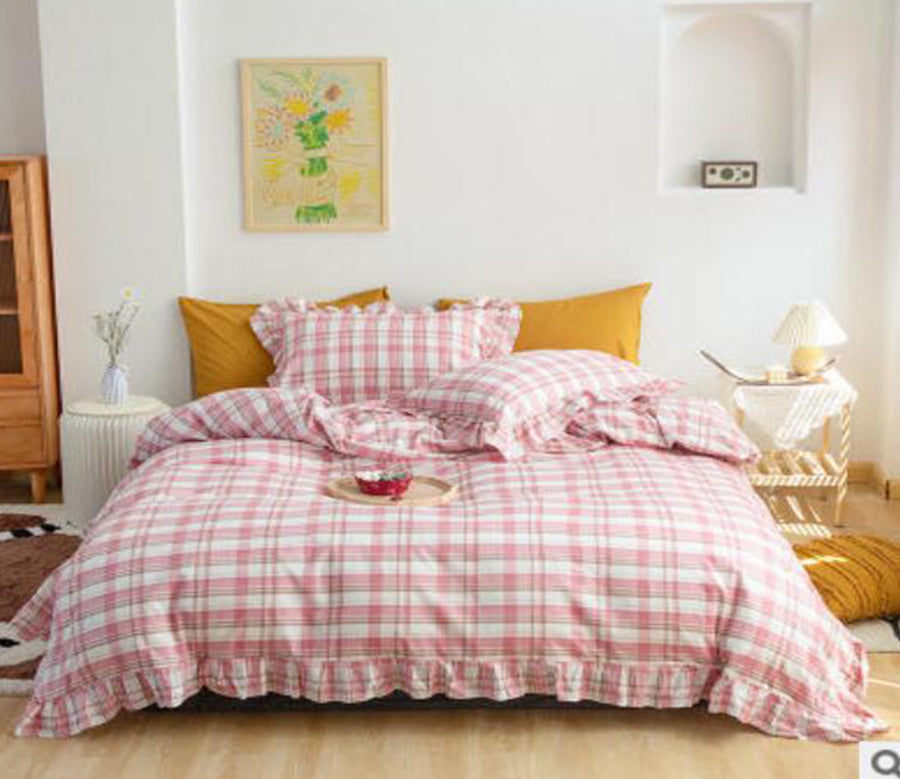3D Pink Plaid 50075 Bed Pillowcases Quilt