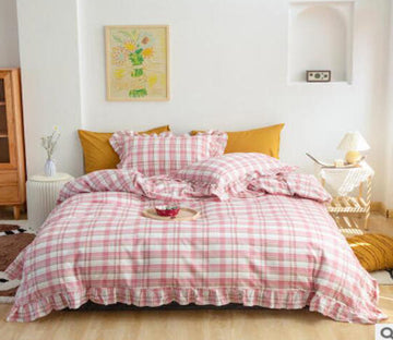 3D Pink Plaid 50075 Bed Pillowcases Quilt