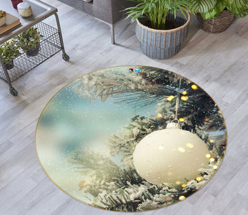 3D White Ball 54031 Christmas Round Non Slip Rug Mat Xmas