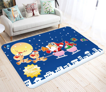 3D Moon Sleigh Stars 028 Non Slip Rug Mat Mat AJ Creativity Home 