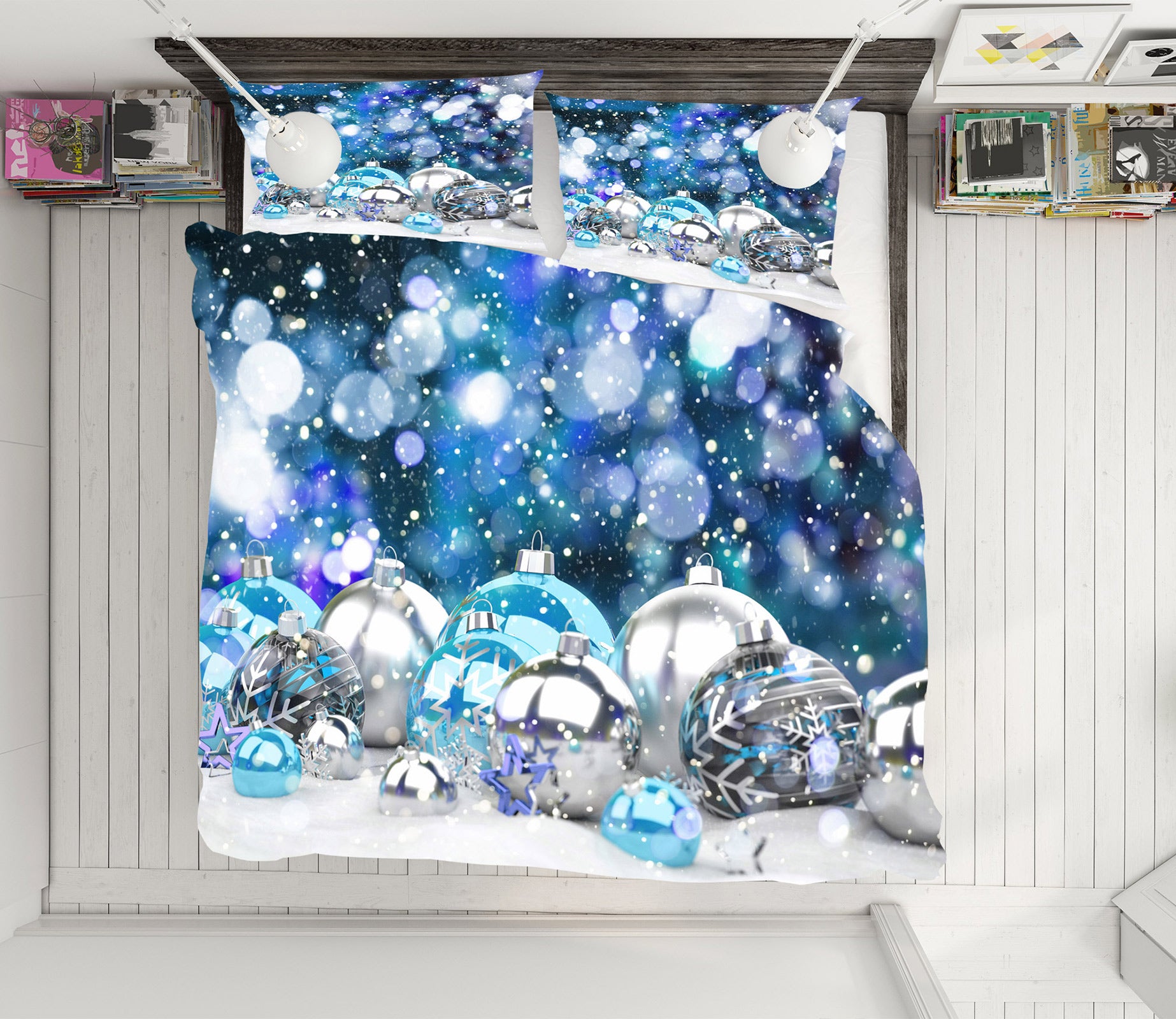 3D Silver Blue Ball 50047 Christmas Quilt Duvet Cover Xmas Bed Pillowcases