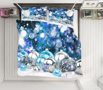 3D Silver Blue Ball 50047 Christmas Quilt Duvet Cover Xmas Bed Pillowcases