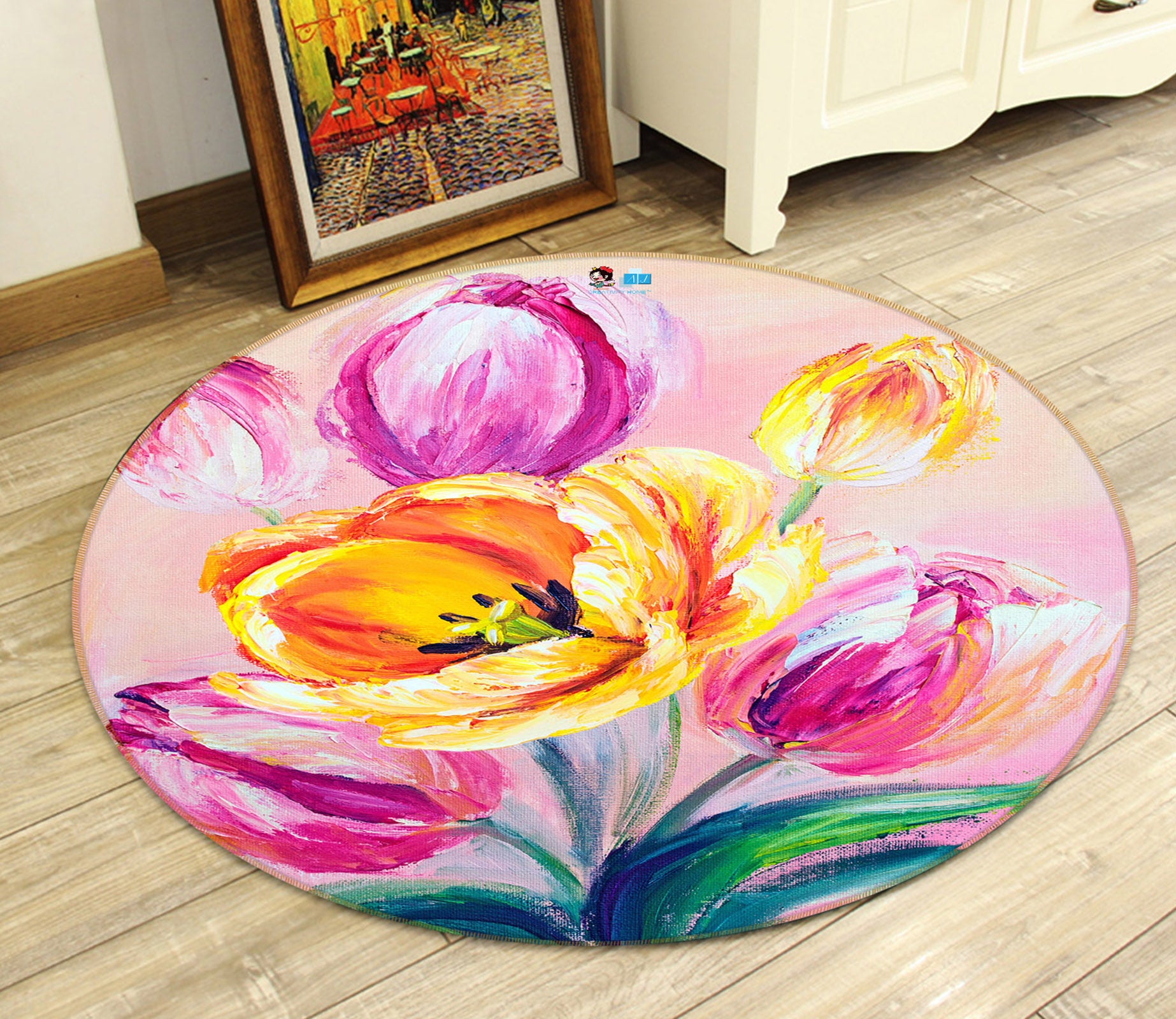 3D Flowers 69199 Round Non Slip Rug Mat