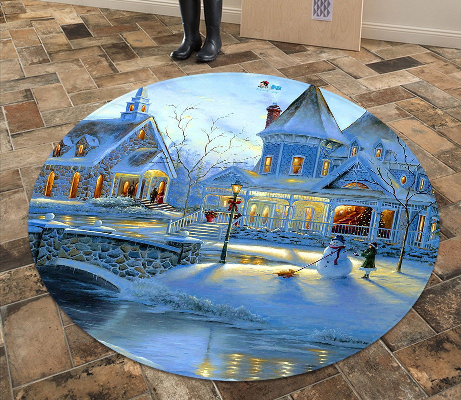 3D Villa Bridge 058 Round Non Slip Rug Mat Mat AJ Creativity Home 