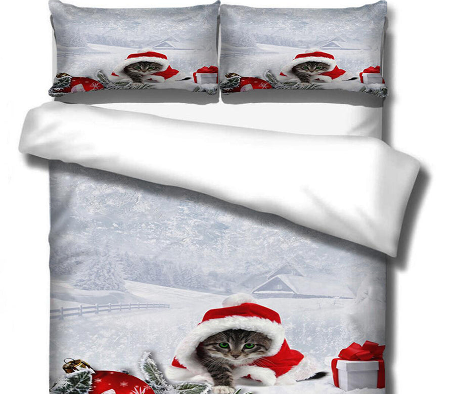 3D Cat Christmas Outfit 46046 Christmas Quilt Duvet Cover Xmas Bed Pillowcases