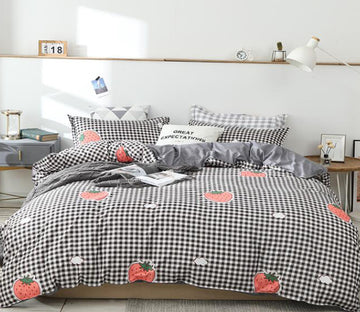 3D Black White Grid Strawberry 13001 Bed Pillowcases Quilt