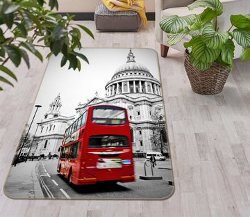3D Building Red Bus 68138 Vehicle Non Slip Rug Mat