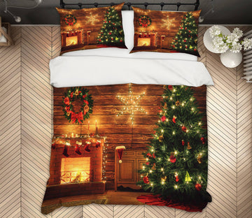 3D Tree Fireplace 51044 Christmas Quilt Duvet Cover Xmas Bed Pillowcases