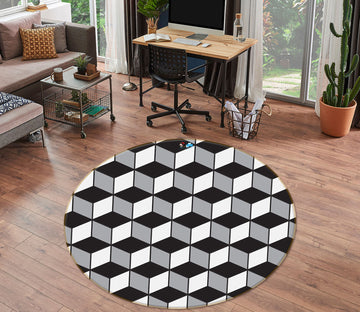 3D Black White Cube 74161 Round Non Slip Rug Mat