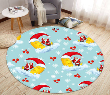 3D Moon Santa 66027 Christmas Round Non Slip Rug Mat Xmas