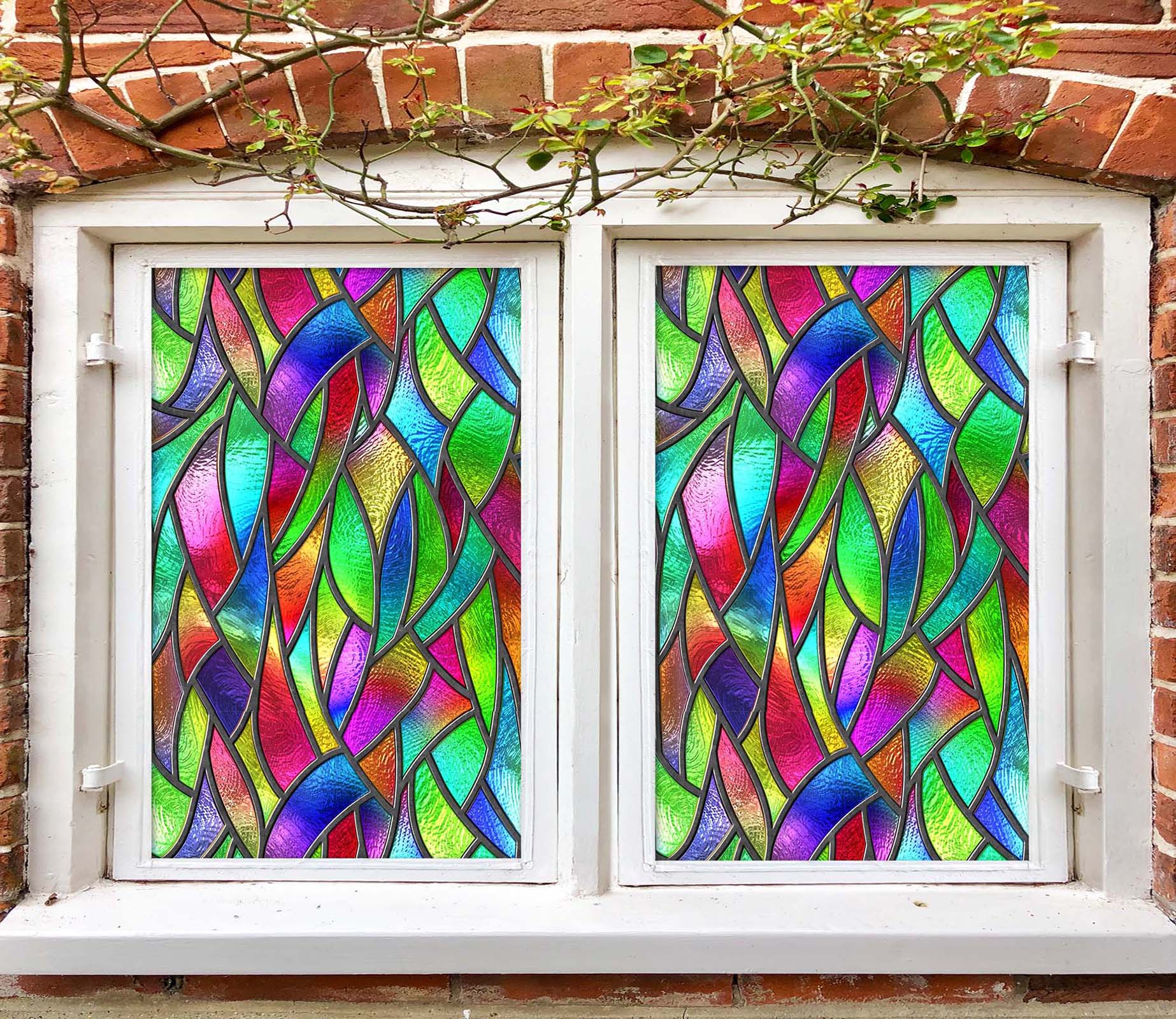 3D Leaf Shape Pattern 441 Window Film Print Sticker Cling Stained Glass UV Block