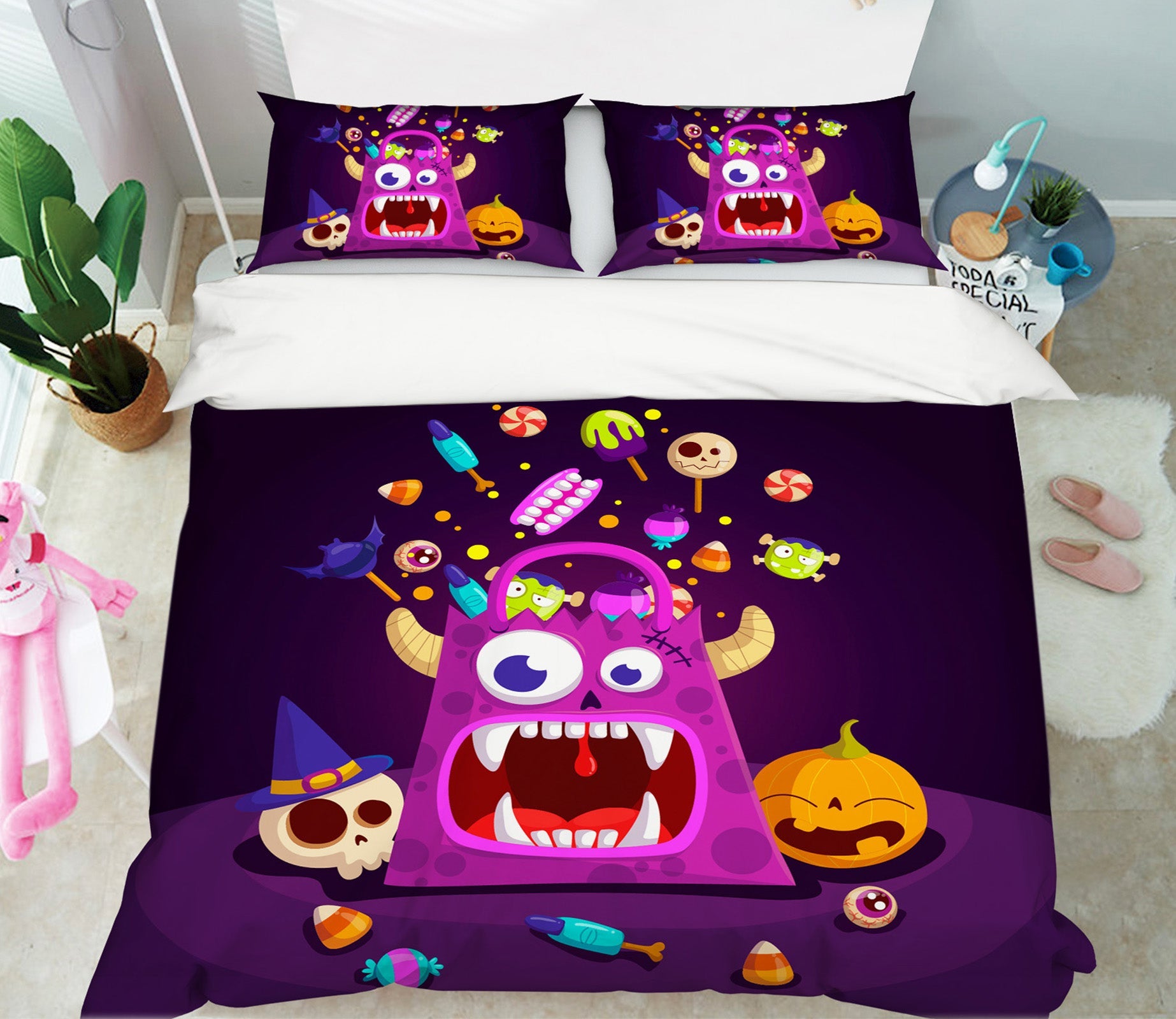 3D Monster Shopping Bag 1200 Halloween Bed Pillowcases Quilt Quiet Covers AJ Creativity Home 