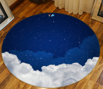 3D Night White Clouds 80245 Round Non Slip Rug Mat