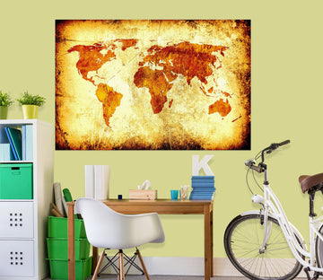 3D Gold Pattern 140 World Map Wall Sticker