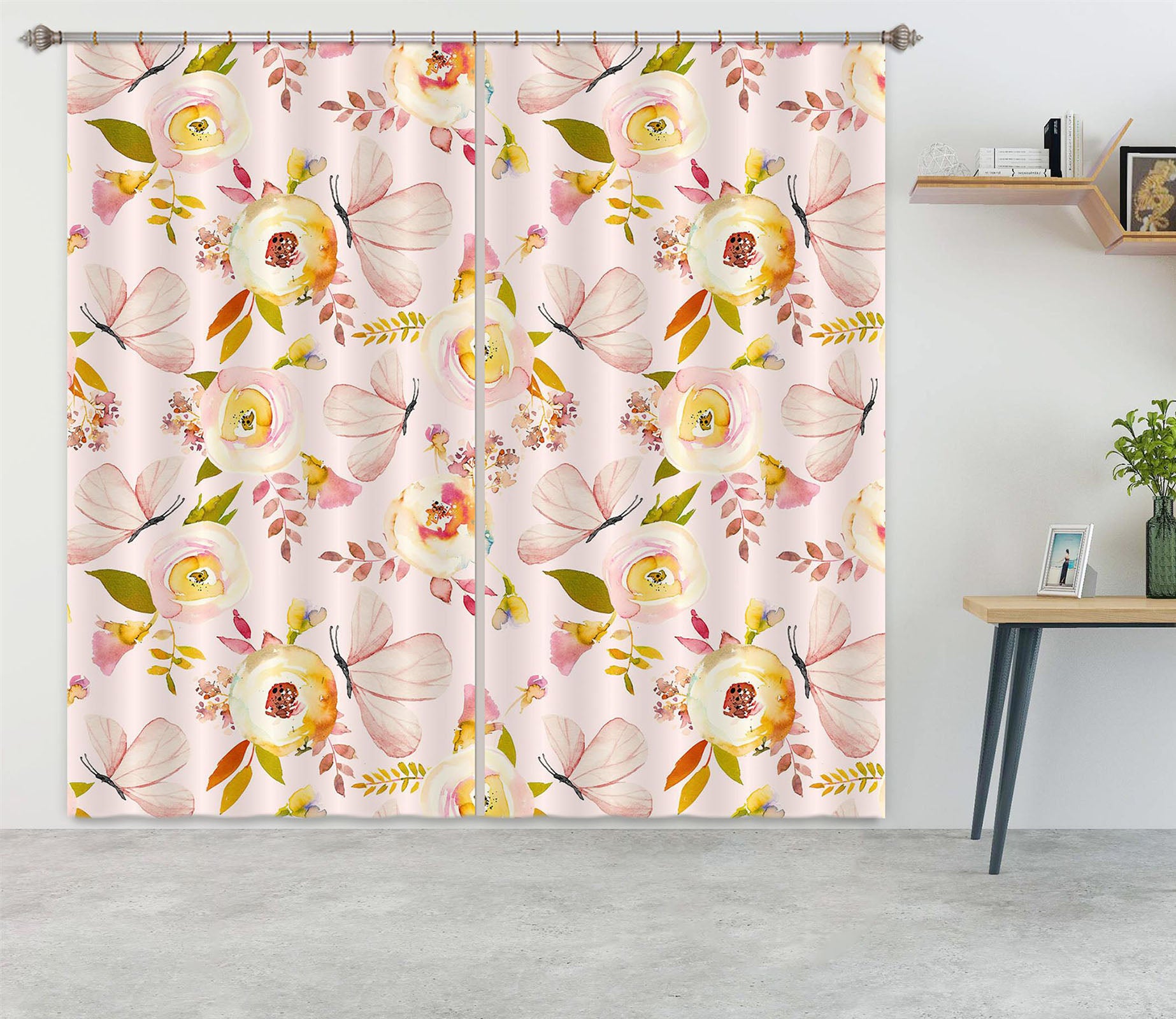 3D Pink Butterfly 242 Uta Naumann Curtain Curtains Drapes