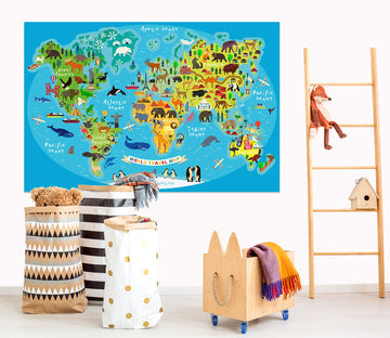 3D Colored Island 284 World Map Wall Sticker