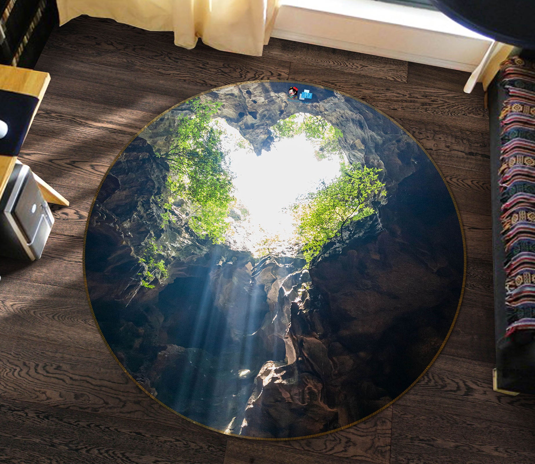 3D Grass Stone Cave 69206 Round Non Slip Rug Mat
