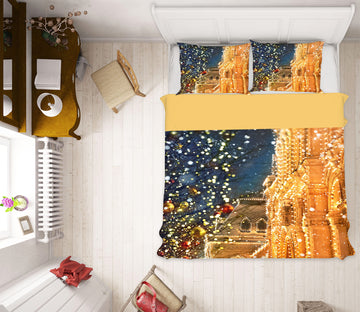 3D Light Golden Building 51038 Christmas Quilt Duvet Cover Xmas Bed Pillowcases