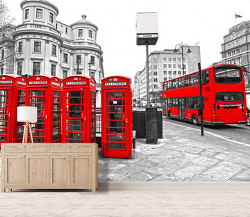 3D Telephone Booth Bus 115 Vehicle Wall Murals