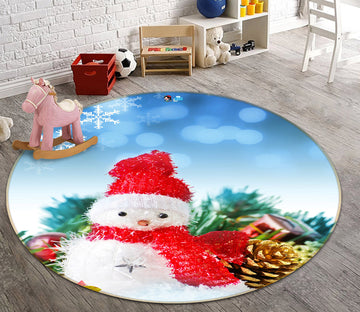 3D Snowman Doll 54129 Christmas Round Non Slip Rug Mat Xmas