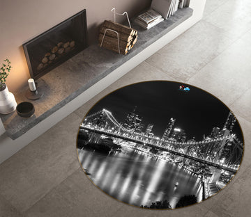 3D Black White City Bridge 72189 Round Non Slip Rug Mat