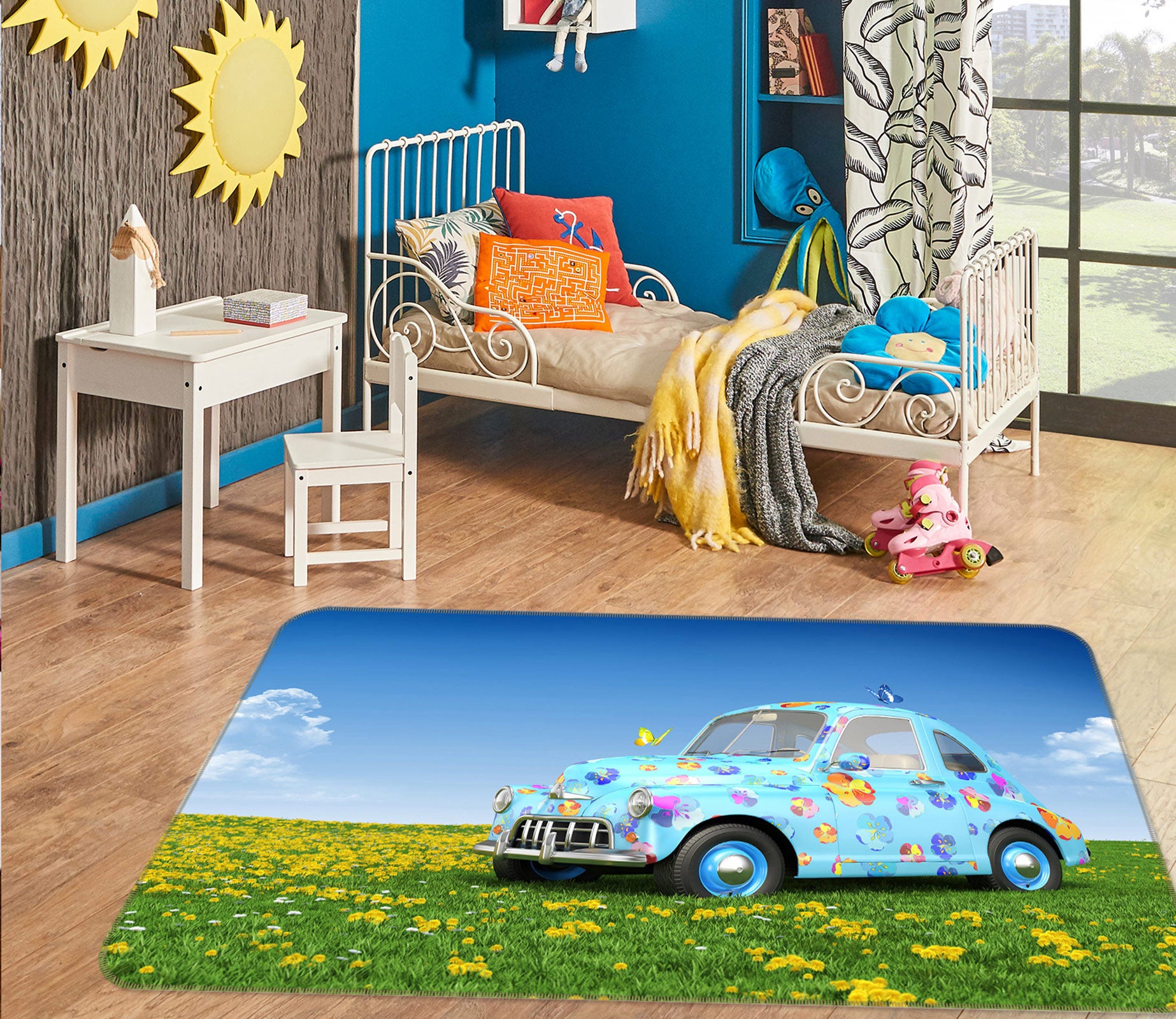 3D Lawn Light Blue Car 68020 Vehicle Non Slip Rug Mat