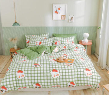 3D Green Lattice Doll 40063 Bed Pillowcases Quilt