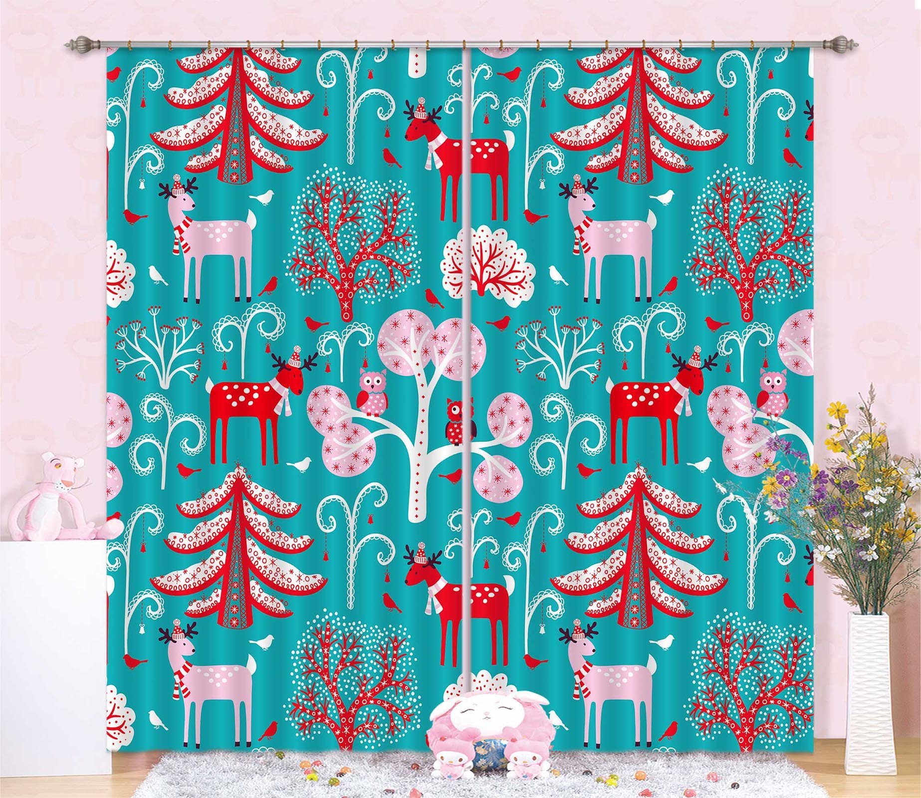 3D Christmas Cartoon Deer 57 Curtains Drapes Curtains AJ Creativity Home 